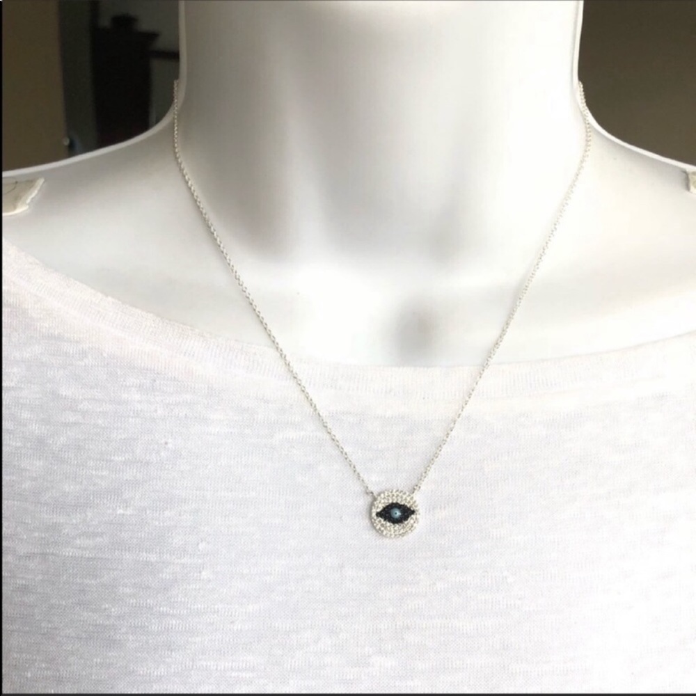 EVIL EYE LUCKY 925 Sterling Silver Crystal Cz Rhinestone Adjustable Necklace NWT - Picture 7 of 7